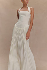 Stacie Pleated Halter Maxi Dress - Ivory