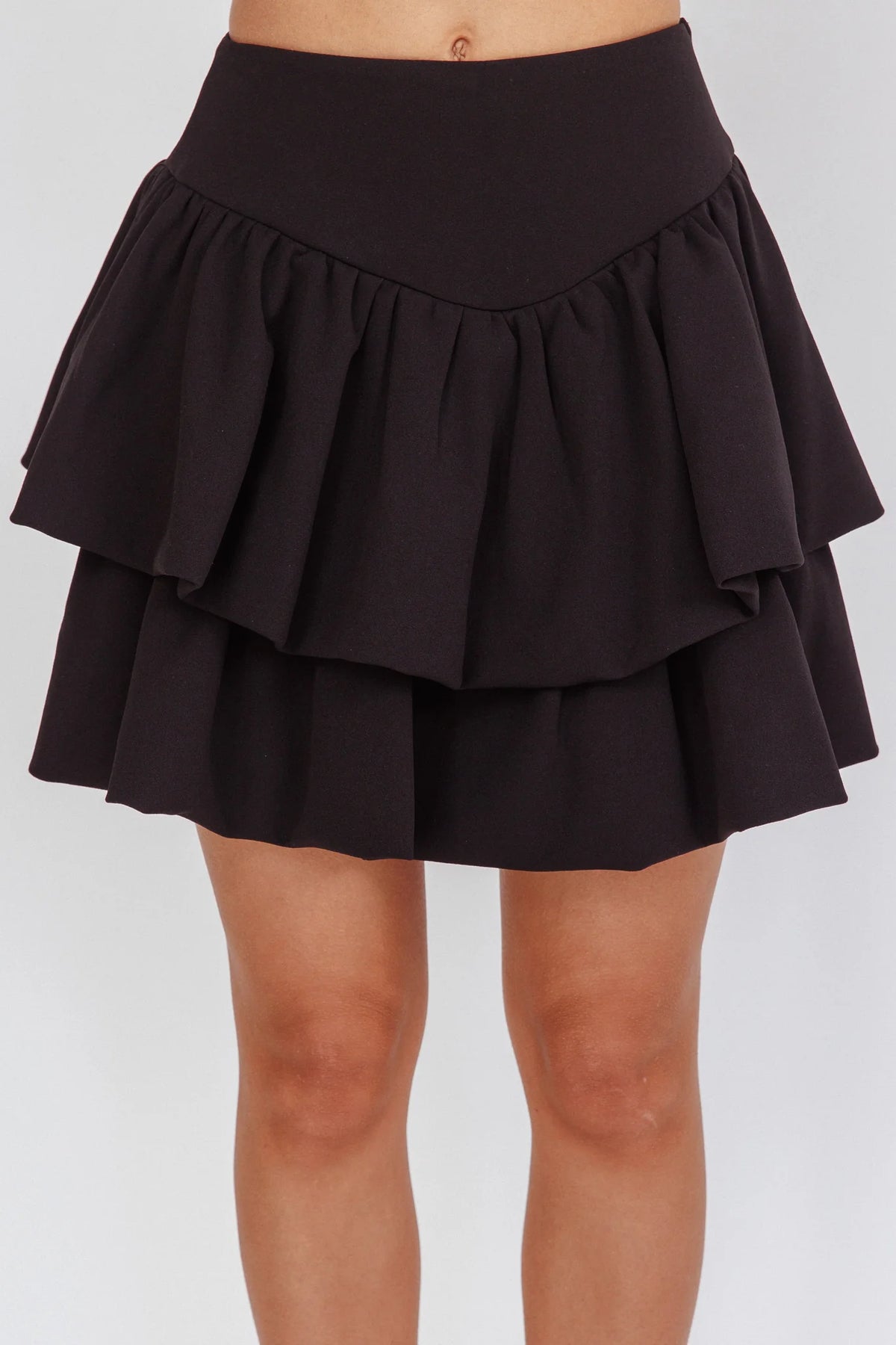 Deisi Concertina Layered Ruffle Mini Skirt Black