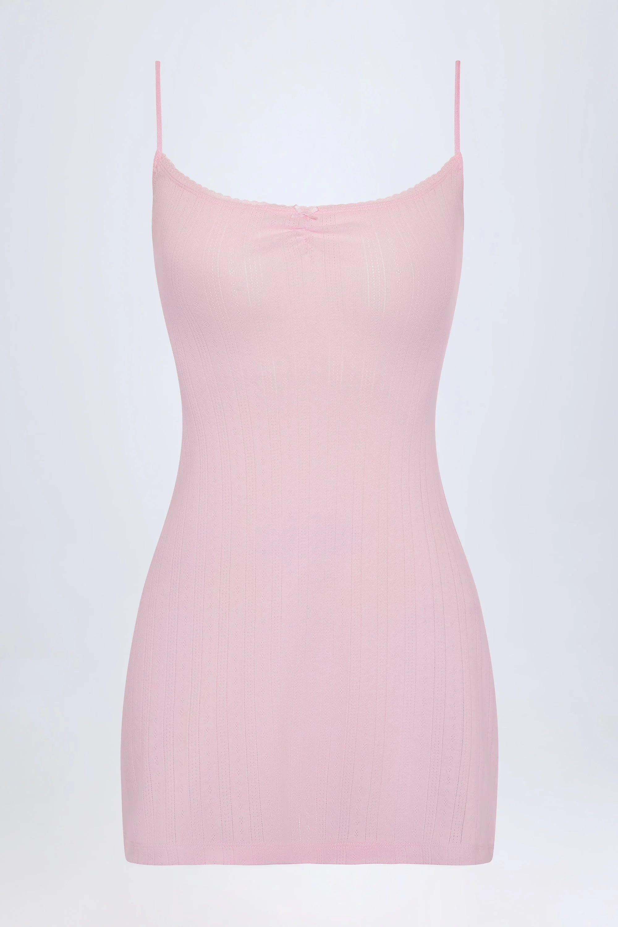 Pointelle Ruched A-Line Mini Dress in Baby Pink