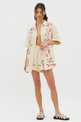 Ciao Ciao Embroidered Button-Up Shirt Oat