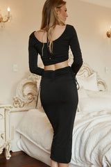 Your Muse Drawstring Side Midi Skirt Black