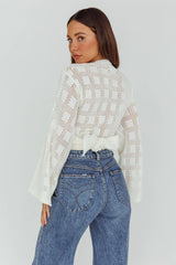 Rivera Deep-V Waist-Tie Top Crochet White