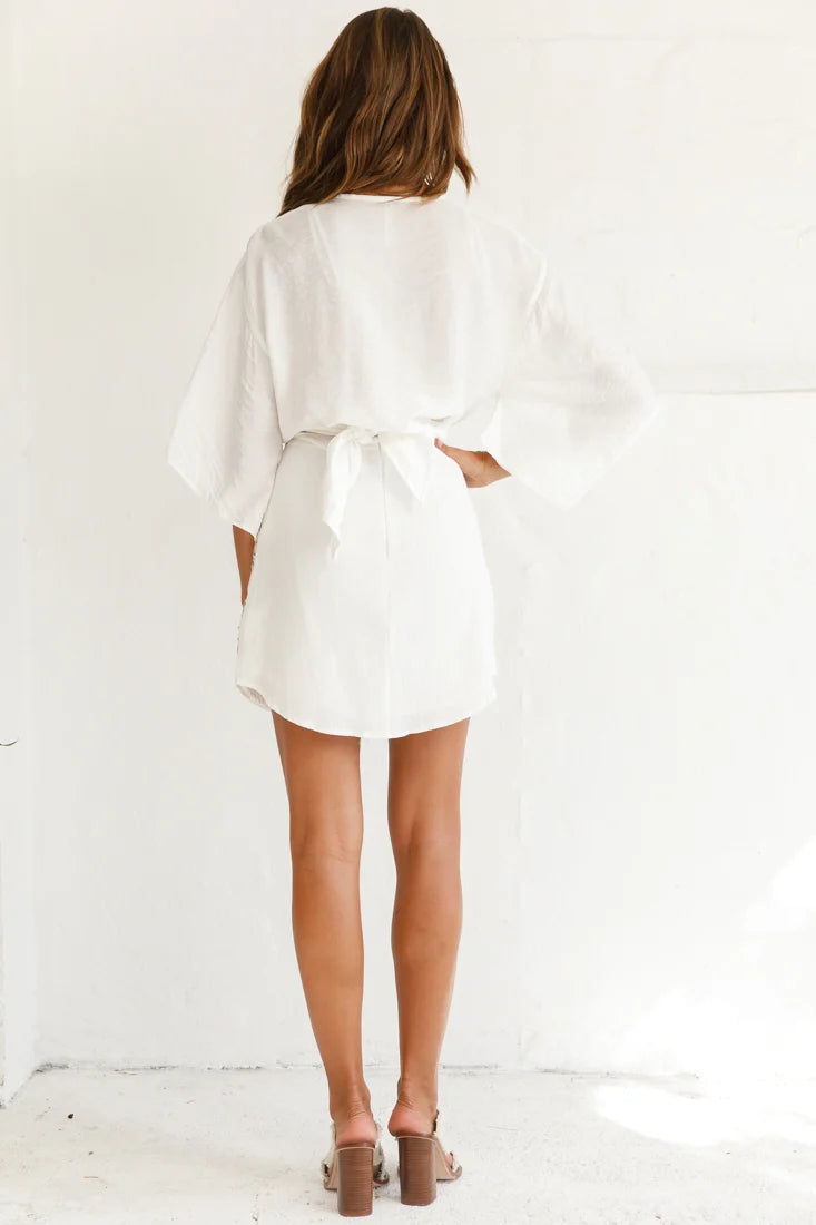Arabia Sequin Embroidery Detail Mini Skirt White