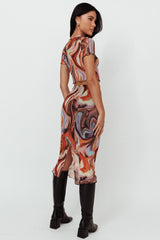 Priyanka Lettuce Edge Mesh Midi Skirt Brown Multi