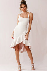 Cartagena High-Low Asymmetric Salsa Dress Beige