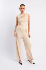 Rossana Twist Neck Sleeveless Keyhole Top Oat