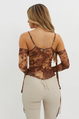 Elektra Off-Shoulder Mesh Top Brown