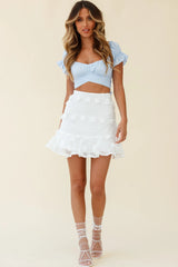 Savannah Floral Embellished Flounce Hem Mini Skirt White