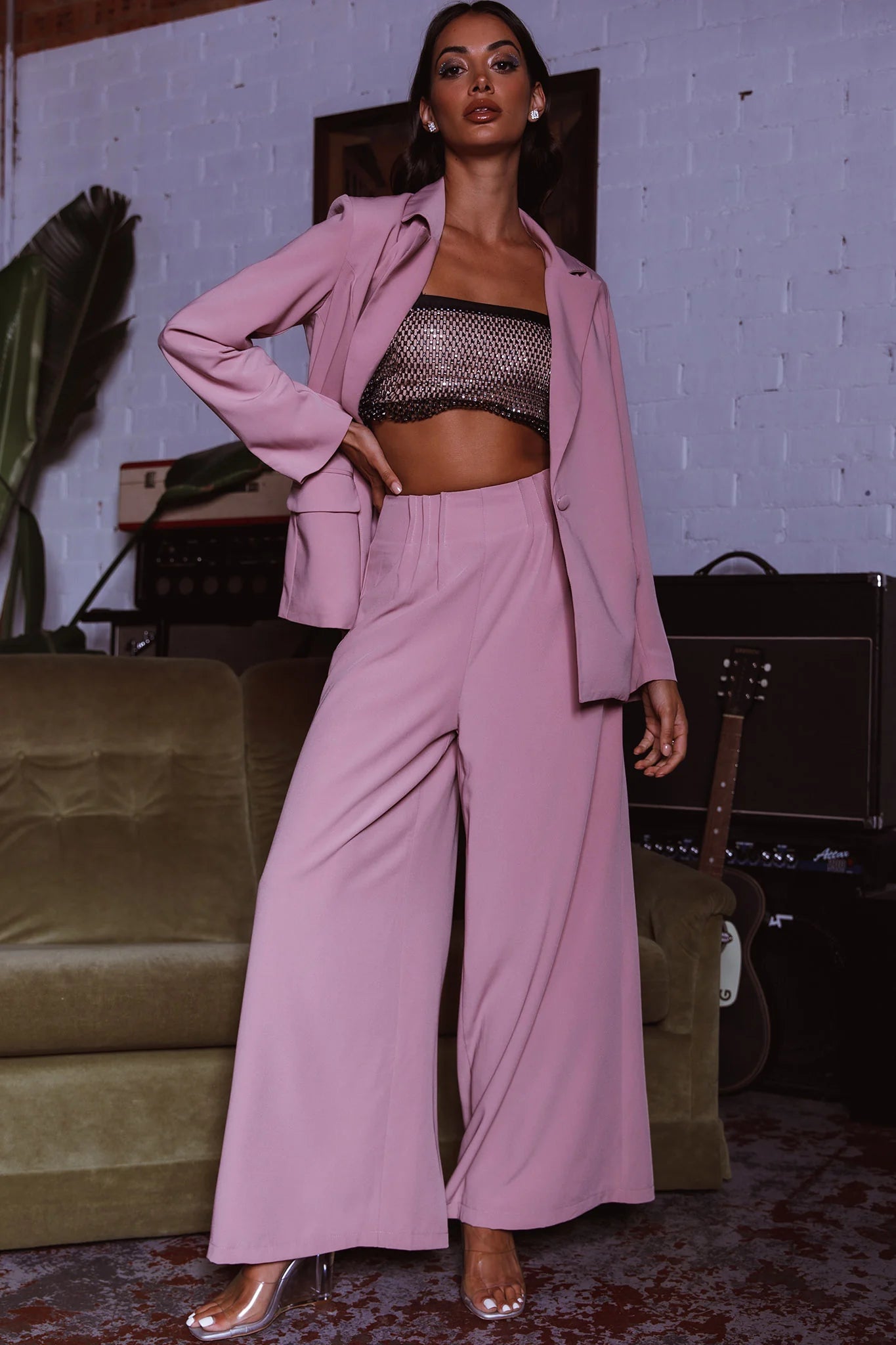 Vous Etes Belle Pleated Waist Pants Blush