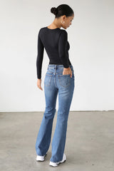 DOGMA High Rise Flare Leg Denim Jeans Dark Wash