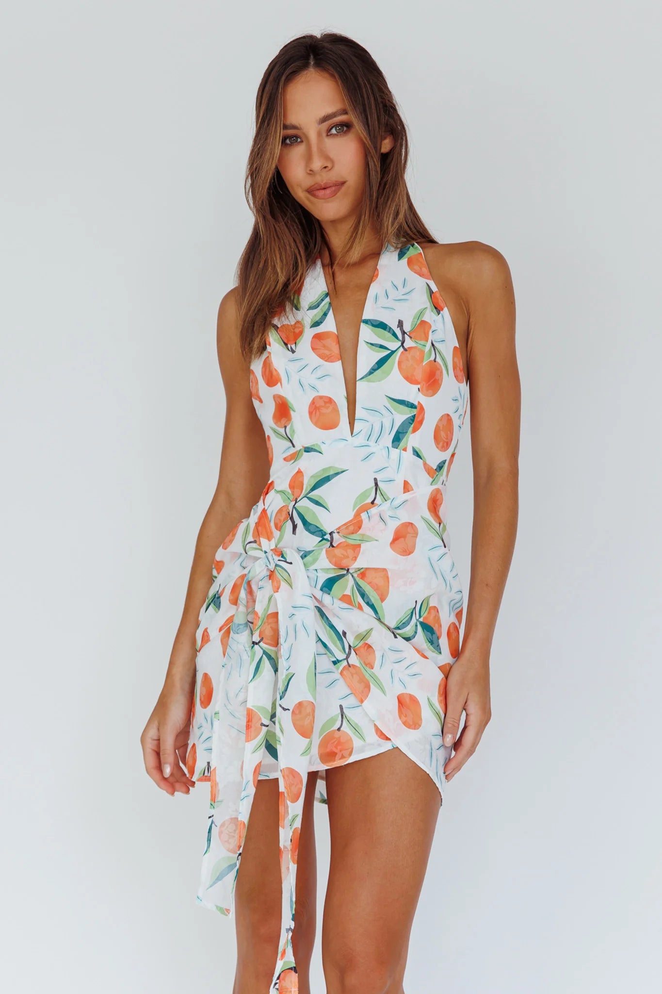 Euro Trip Halter Wrap Mini Dress Orange