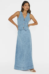Rhythms A-Line Maxi Skirt Denim Blue