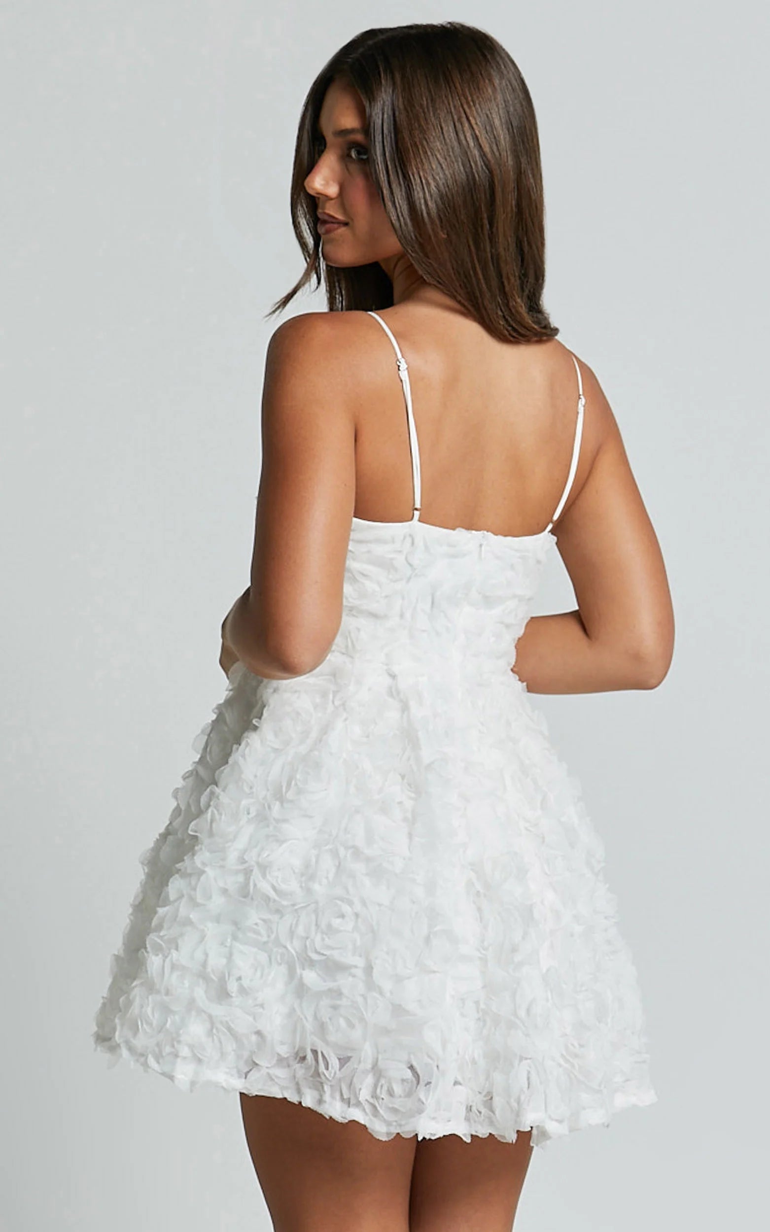 Alvia Mini Dress 3d Flower Full Skirt Dress in White