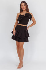 Deisi Concertina Layered Ruffle Mini Skirt Black