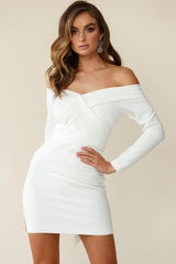 Irina Off-Shoulder Long Sleeve Wrap Dress White