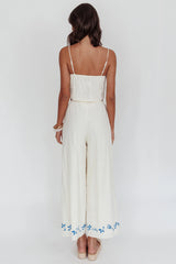 Sorrento Summer Embroidered Wide-Leg Pants Beige