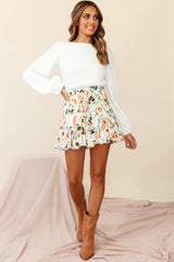 Robyn Flounce Mini Skirt Rose Print White/Orange