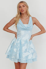 Lusting Lace-Up Back Mini Dress Ice Blue