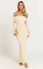 Bethanie Maxi Dress Off The Shoulder Mesh Dress in Cream