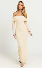 Bethanie Maxi Dress Off The Shoulder Mesh Dress in Cream