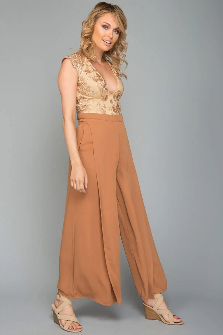 Ayelle Wide Leg Dress Pant Camel