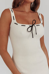 Cadie Ribbed Knit Bow Mini Dress Cream