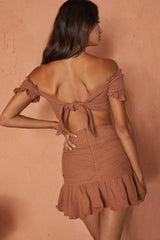 Rise And Shine Shirred Bodice Tied Back Crop Top Latte