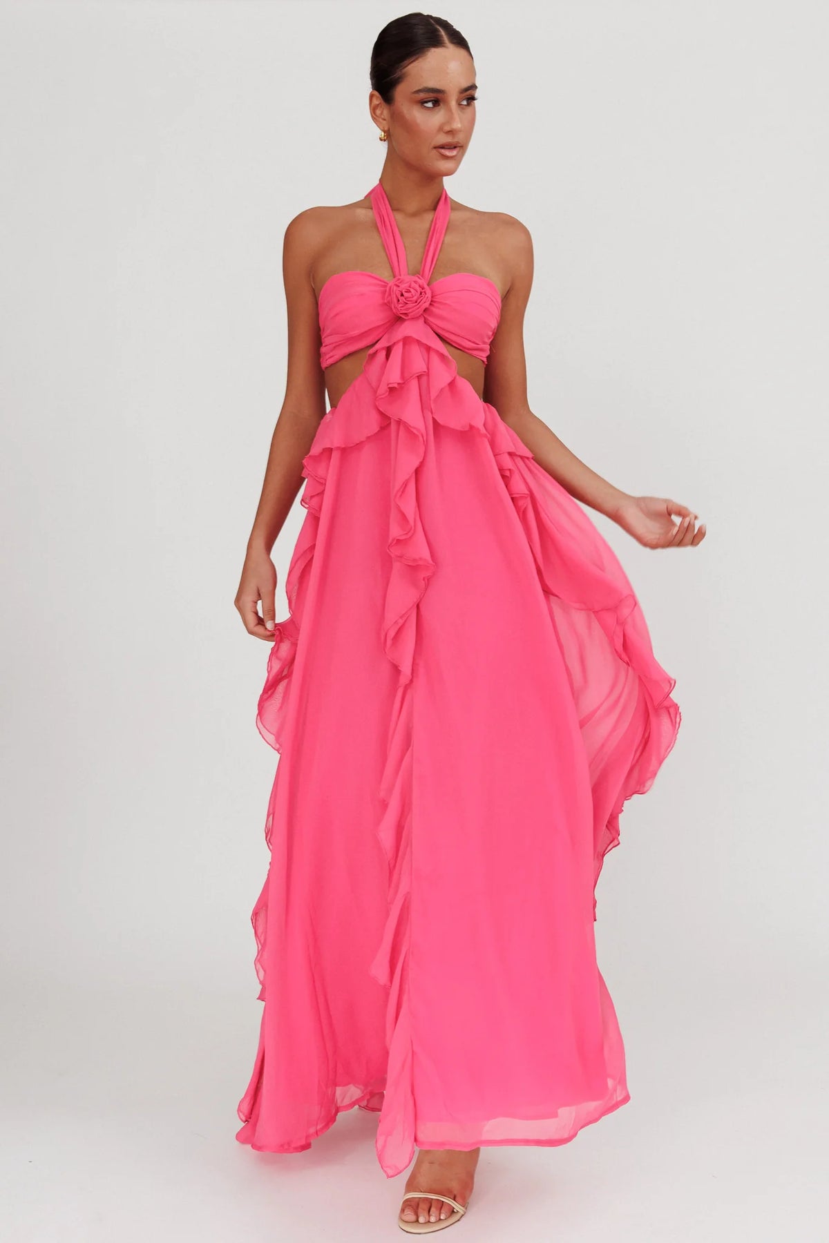 Santiago Cut-Out Ruffle Maxi Dress Fuchsia