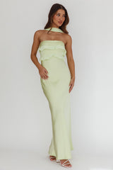 Damsel Reverse Halter Frill Trim Maxi Dress Sage
