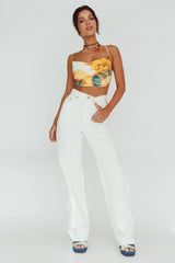 Show Me Love Cowl Neck Tied Back Crop Top Tie-Dye Yellow