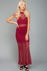 Danielle Halter Mesh Dress Burgundy