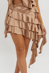 Class Act Layered Ruffle Mini Skirt Taupe