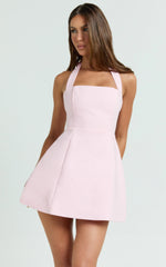 Dante Mini Dress Halter Neck Tie Tulip Skirt Dress in Pink