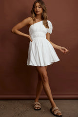 True Heart One-Shoulder A-Line Dress White