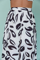 Randi Wide Leg Pants Leaf Print Black