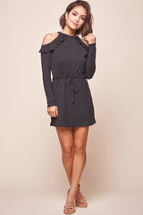 Petsch Cozy Waist Tie Long Sleeved Dress Black