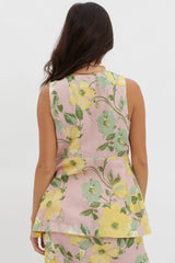 Philomena Button Vest Top Floral Blush