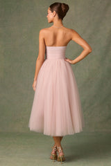 Tulle Corset Midaxi Dress in Dusty Rose