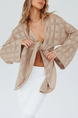 Rivera Deep-V Waist-Tie Top Crochet Sand