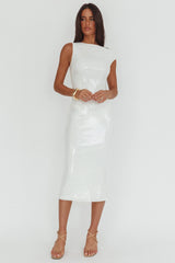 Country Club Asymmetric Neckline Midi Dress Sequin White