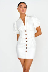 South Beach Puff Sleeve Collared Mini Dress White