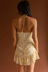 Date Night Drawstring Bust Mini Dress Floral Yellow