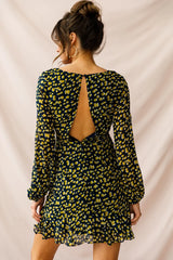 Carla Long Sleeve Bust Tie Dress Navy