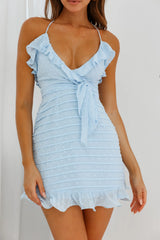Kinsey Pleated Detail Frill Trim Dress Baby Blue