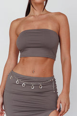 Caption This Bandeau Crop Top Clay