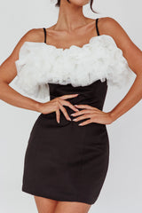 Prima Tulle Neckline Mini Dress Black/White
