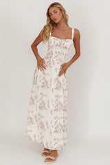 Seen The Light Tie Bust Maxi Dress Floral Cream/Pink
